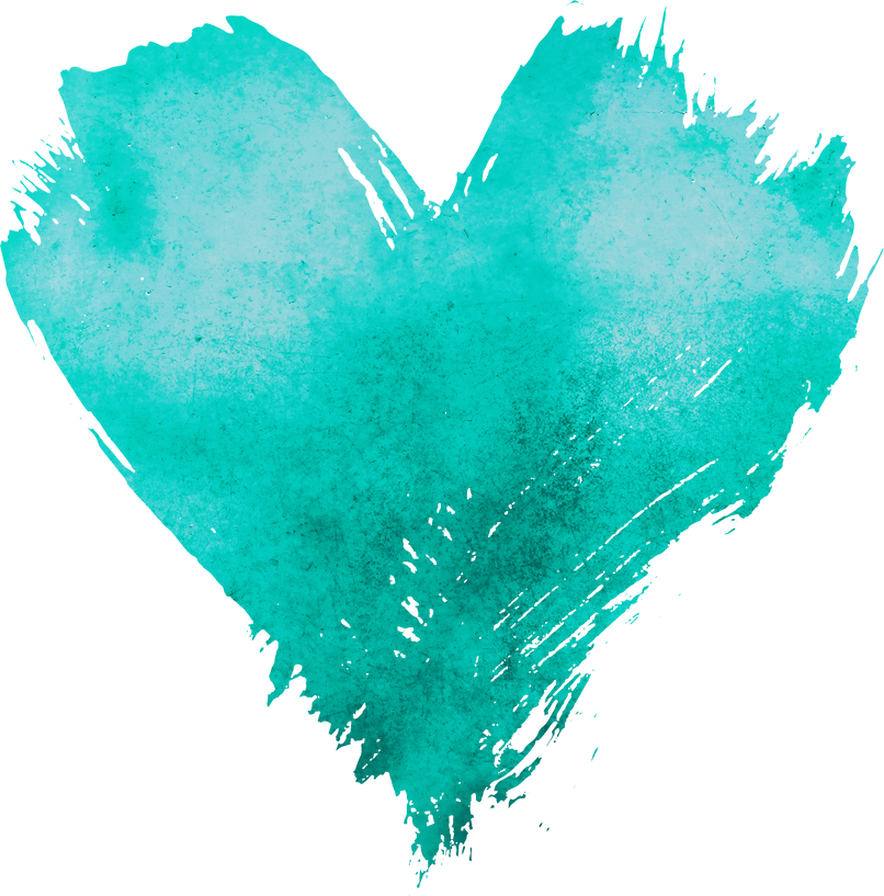 Teal Watercolor Painted Heart Shape on White